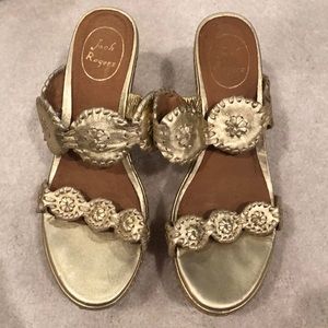 Metallic gold jack rogers Lauren mid wedge sandals